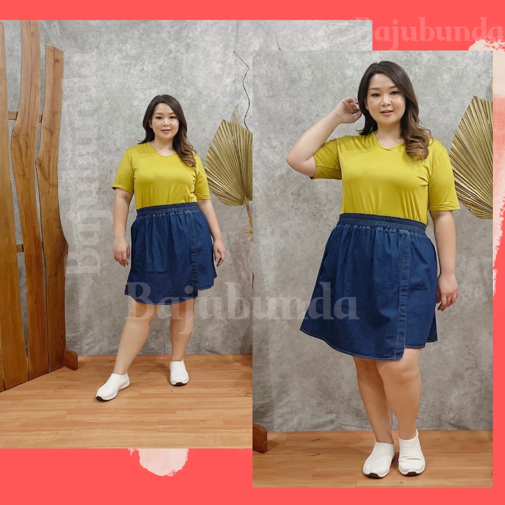 ROK JUMBO BIG SIZE DENIM JEANS WASHED WANITA BAJUBUNDA ROK LIPAT