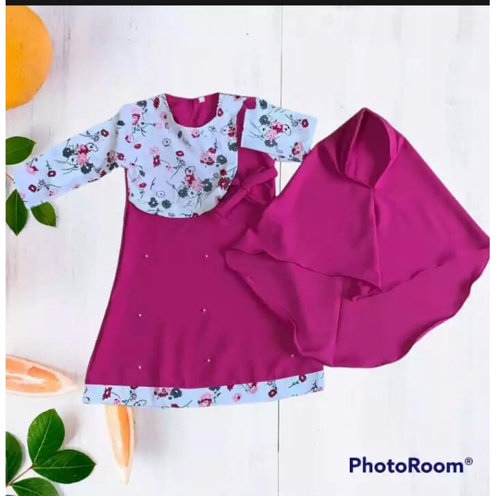 Gamis anak perempuan+kerudung murah umur 4-10 thn / ELIZA KIDS / COD