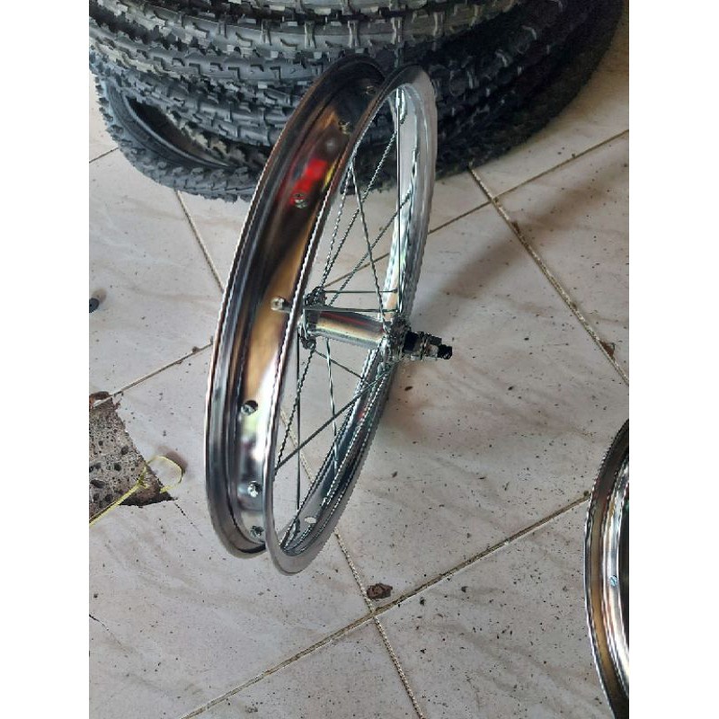 ( Sepasang ) Wheelset 20 Araya Besi Sudah jadi Rims Siap Pakai CTB Mini Lowrider Minion Minitrex BMX