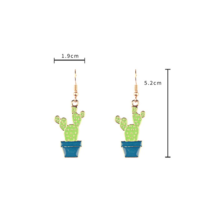 LRC Anting Gantung Simple Blue+green Cactus Shape Decorated E97752