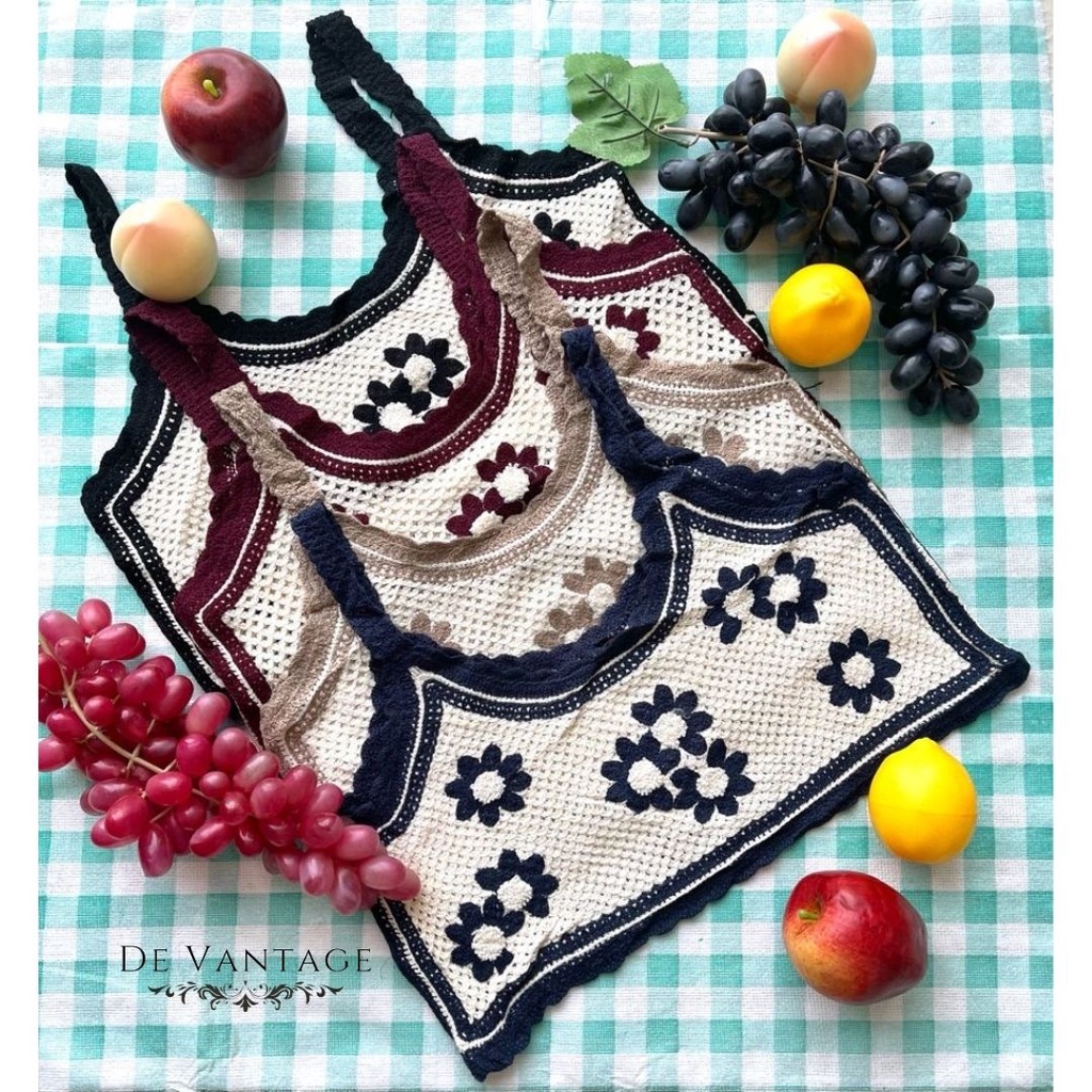 Vest Rajut / Rompi Lace Motif Bunga / Korean Knit Vest