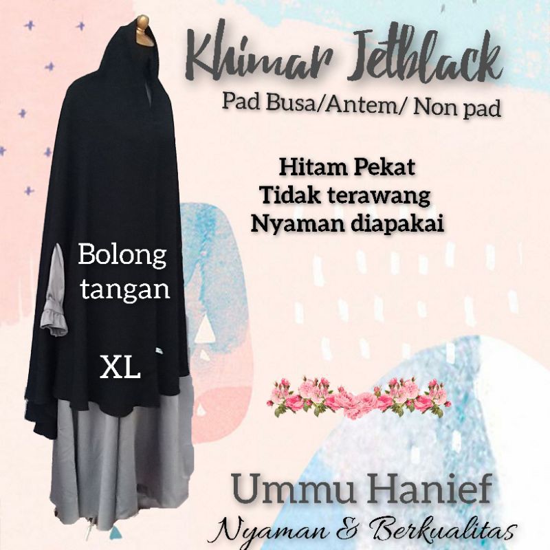 khimar jetblack Bolong tangan Jetblack Non  pad / padbusa/ antem ready stosck-XL