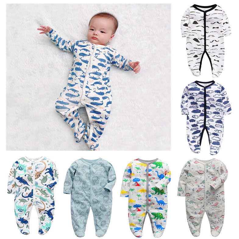 Bayi Piyama Bayi Laki-laki dan Perempuan Baju Monyet Lengan Panjang Piyama Jumpsuit 100% Katun Jumps