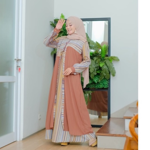 Gamis outer 2IN1 SAKILA SET OUTHER CERUTY LALA LYLA GAMIS TRENDY WANITA MASA KINI ORIGINAL VENYTA MOTIF SALUR shanglow shan glow pisah rompi cardigan