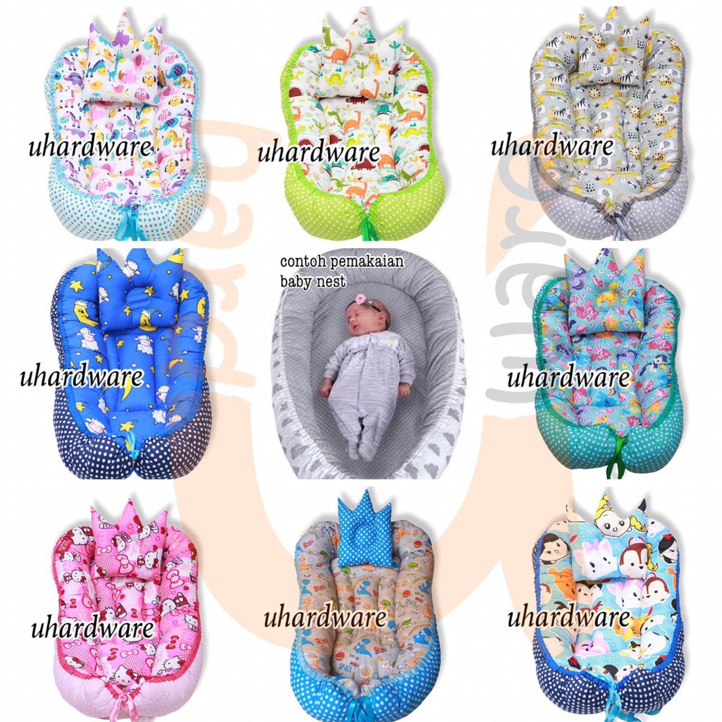 KASUR BAYI FREE BANTAL PEYANG CROWN / KASUR KAPAL BABY NEST ANTI GUMOH 2IN1 MOTIF BISA BOLAK BALIK