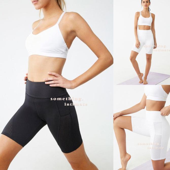 FOREVER 21 ACTIVE PERFORATED BIKER SHORTS F21 SHORT LEGGING PENDEK - PUTIH, XS