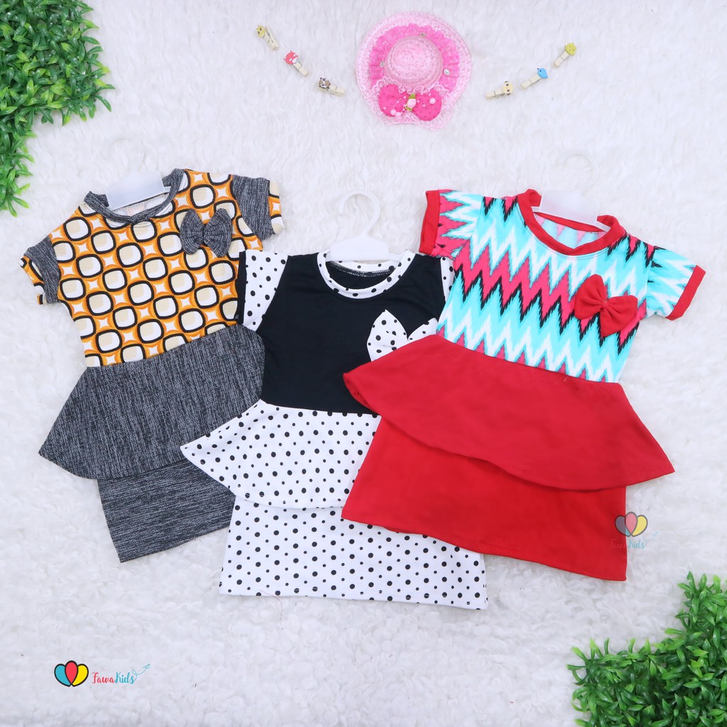 Dress Viona Lengan 1-2 Tahun / Dres Anak Perempuan Motif Lengan Pendek Baju Fashion Kids Pesta Adem