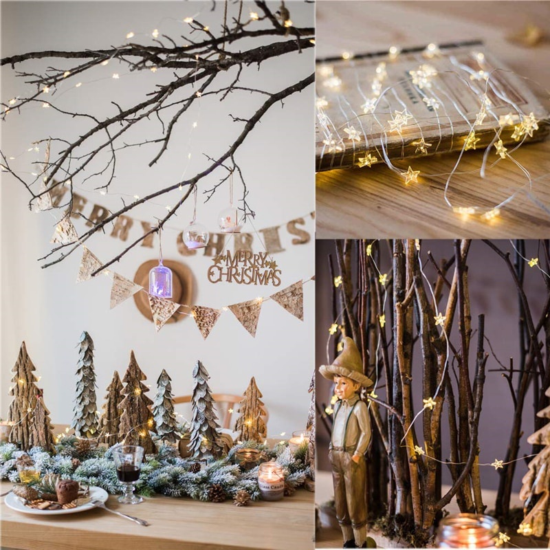 Lampu Tumblr Natal bentuk Bintang Warm White 3M 20LED Lampu Kawat Lampu String DKG Lampu Hias Dekorasi Bintang Pentagram Light Battery 20 LED - 2G11 Star String LED Decor Lights USB Operated Fairy Lights Copper Wire Light String Xmas Garland Home Party