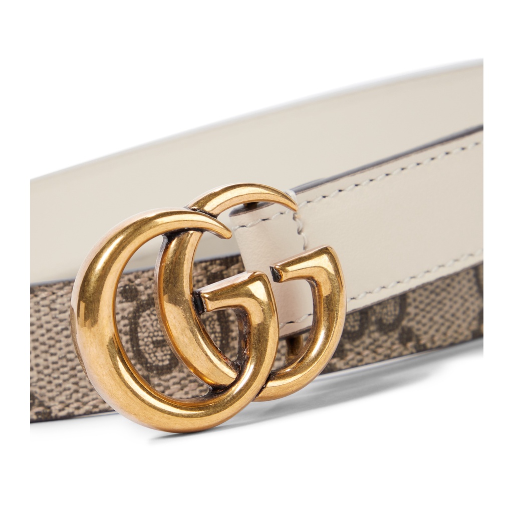 GG Marmont Supreme and Leather Belt 2cm Beige/White GHW 100% Original