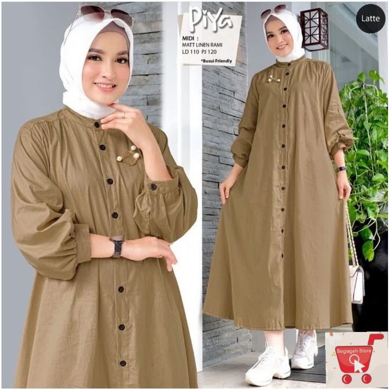 Piya Linen Dress Bahan Linen Rami Premium Dress Casual Dress korean Dress Premium Dress Busui Midi T
