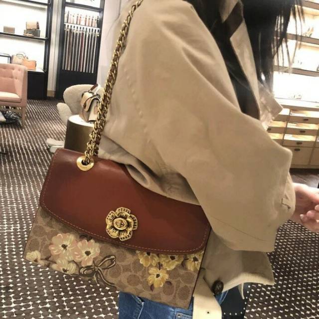 Ready Tas coach parker in signature canvas with prairie floral print authentic