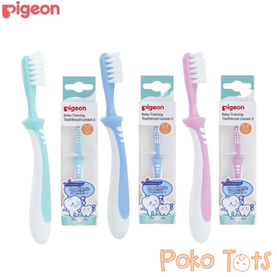 Pigeon Baby Training Toothbrush Lesson 3 Sikat Gigi Bayi Usia 12-18m+ Training Tooth Brush Pigeon WHS