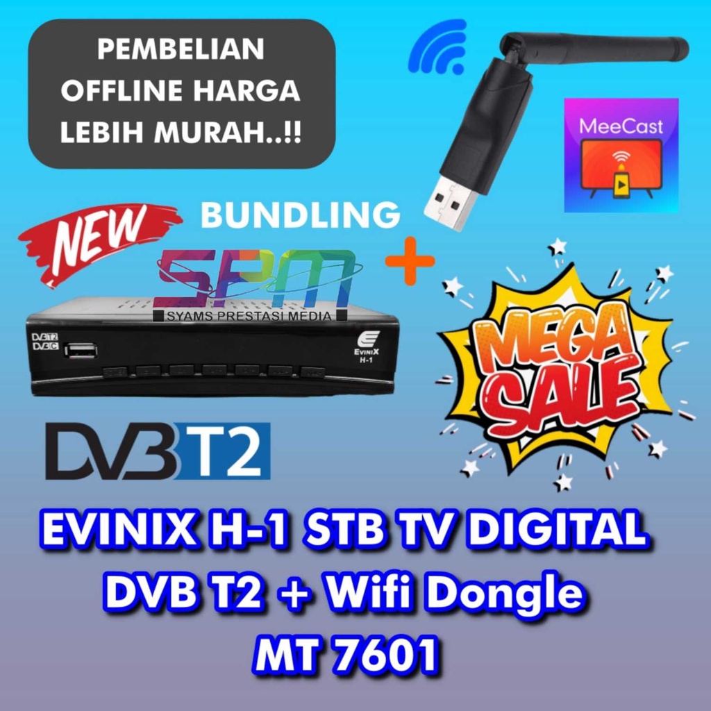 EVINIX H-1 STB / SET TOP BOX TV DIGITAL DVB T2 + Wifi Dongle MT 7601 m