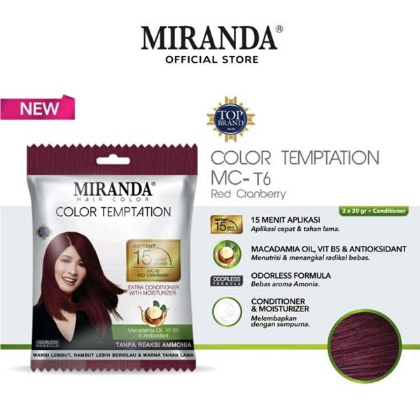 MIRANDA Hair Color Temptation 20ml BPOM | Cat Pewarna Rambut Sachet Instan 15 Menit Colour Cepat_Kosmetika1