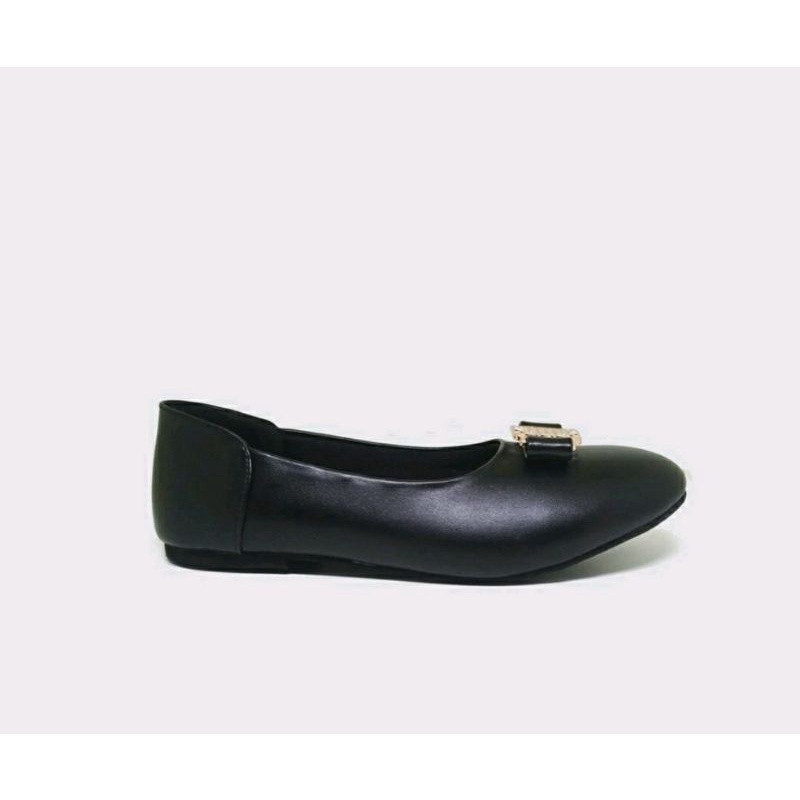 Sepatu Flatshoes Wanita ELNara Big Size 41-45 Pantofel flat Kulit Ukuran besar Hitam Kasual, 41