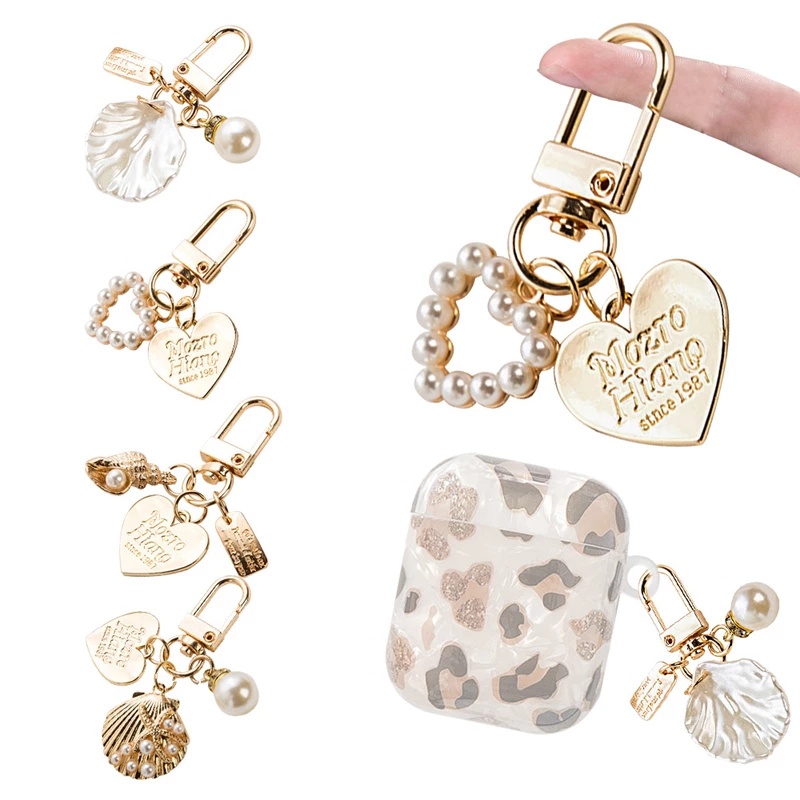 Hadiah Ulang Tahun Hari Valentine Kristal Berlian Imitasi Bentuk Hati Dengan Liontin Dompet Logam Fashion Shell Pearl Faux Pearl Shell Gold Charm Untuk Handbag Keychain Sempurna