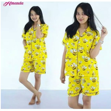 BAJU TIDUR WANITA PIYAMA  DEWASA hp LENGAN PENDEK  CELANA  