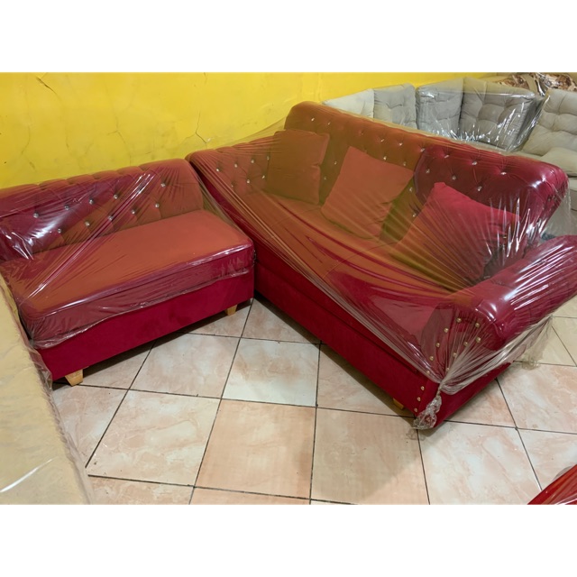 sofa L minimalis kancing / sofa minimalis