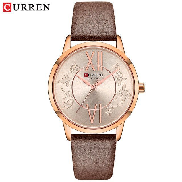 CURREN 9049 Jam Tangan Wanita Analog Tali Kulit Motif Vintage WATCHKITE WKOS