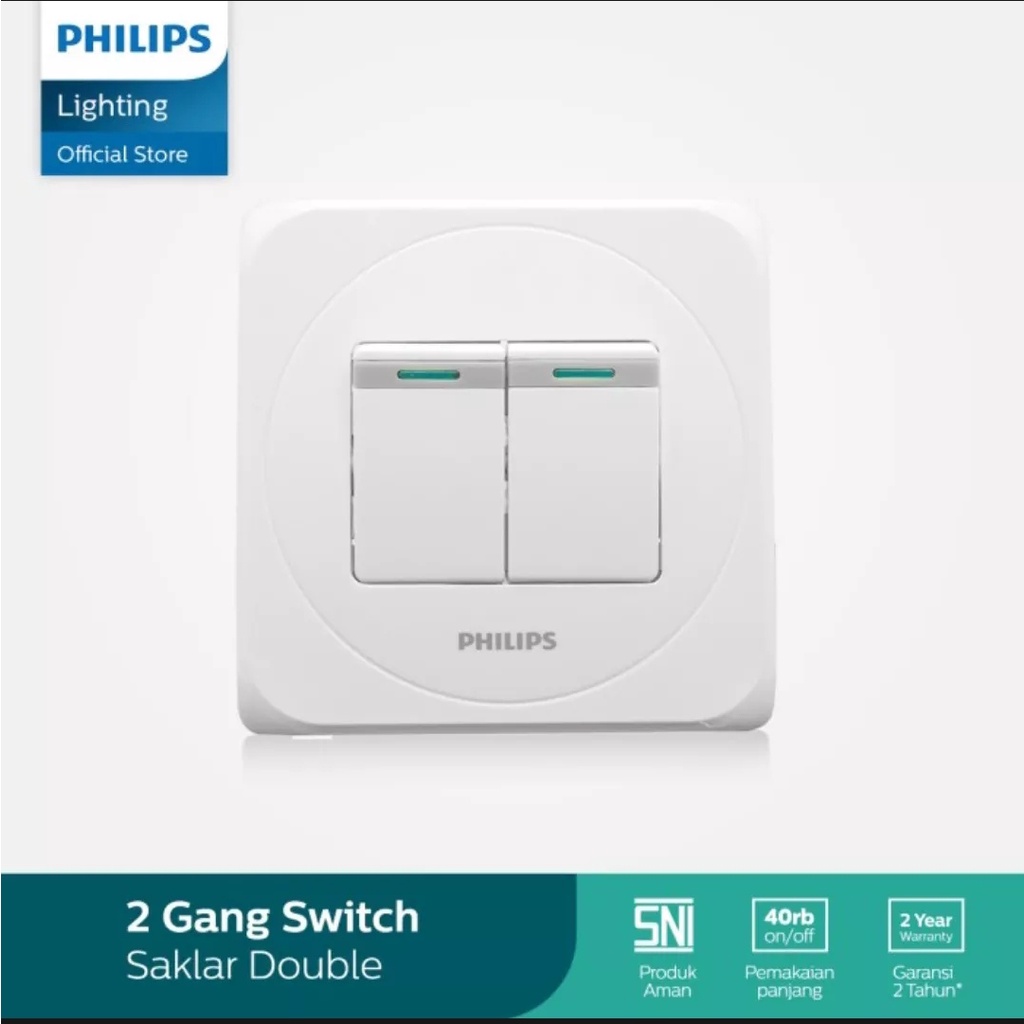 SAKLAR SERI PHILIPS SIMPLY 2 GANG DOUBLE SWITCH OUTLET SNI 220V UNTUK LAMPU