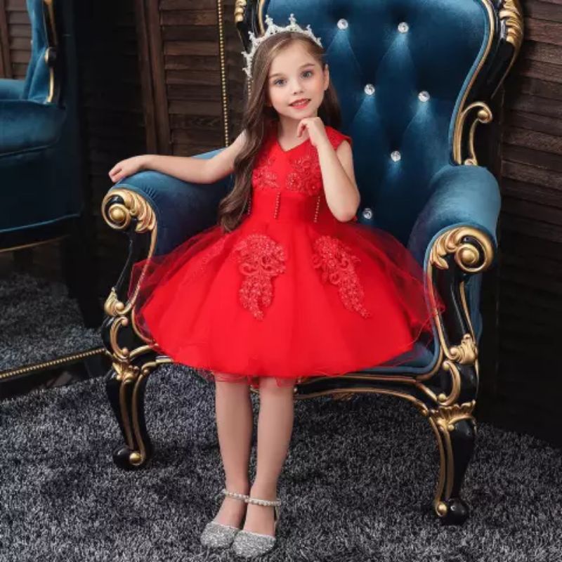 Gaun anak - New baby girls princess kids night party children gown wedding dress