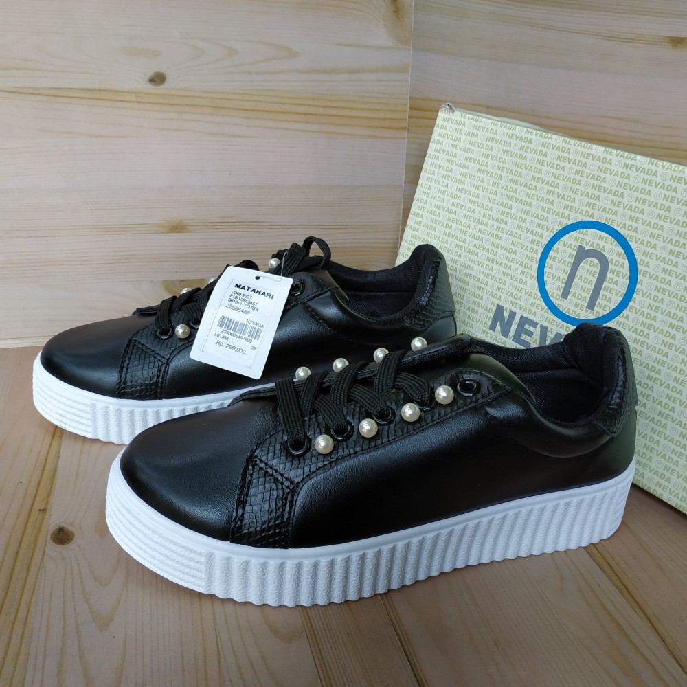 NEVADA YQ7BK Sepatu Sneakers 2020 Wanita Cantik Hitam Black Casual Santai Original Matahari 100%