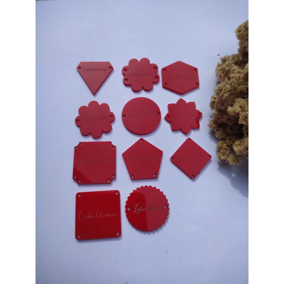 (MERAH)Label Hijab Akrilik / MERK HIJAB / LOGO / BRAND / LABEL MURAH