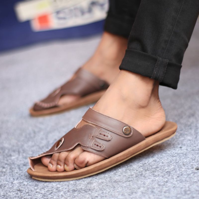 LUCKY Sandal Slide Jepit Pria Sendal Santai Pria Kulit Asli Casual Original Sandal Kulit