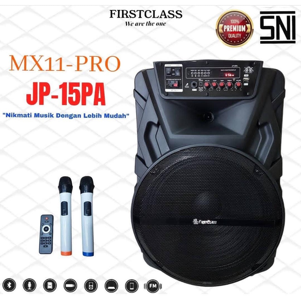 SPEAKER AKTIF PORTABLE 15 INCH FIRSTCLASS JP 15 PA USB BLUETOOTH