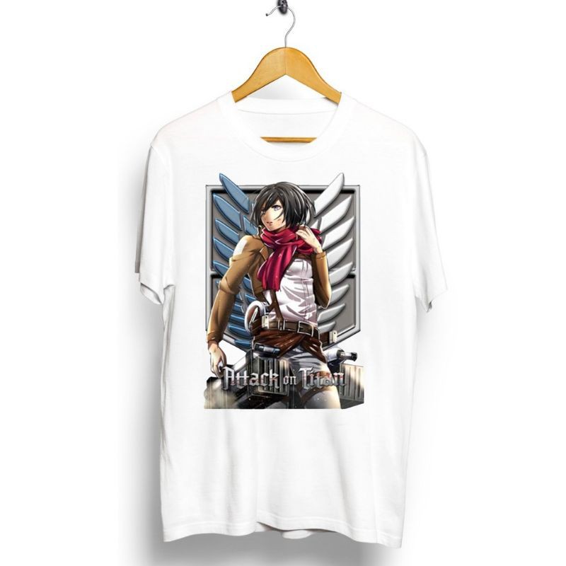 Fourfashion Kaos Pria Kaos Distro ATTACK ON TITAN MIKASAA STYLE White EL026