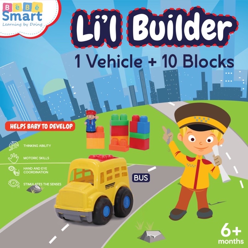 Bebe Smart Lil Builder Mainan Blocks Block Puzzle Mobil Anak Edukasi Kado Box Hadiah Ulangtahun Transportasi