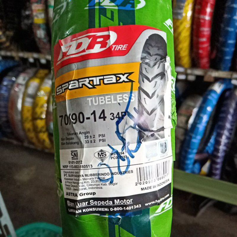 Ban FDR 70/90-14 Spartax Tubeless, Ban depan motor matic
