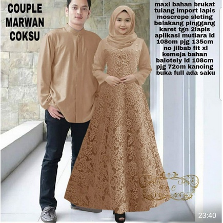 Baju Couple Gamis Syar'i Remaja Suami Istri Terbaru 2021/couple pasangan Rasti Bahan Brokat Brukat