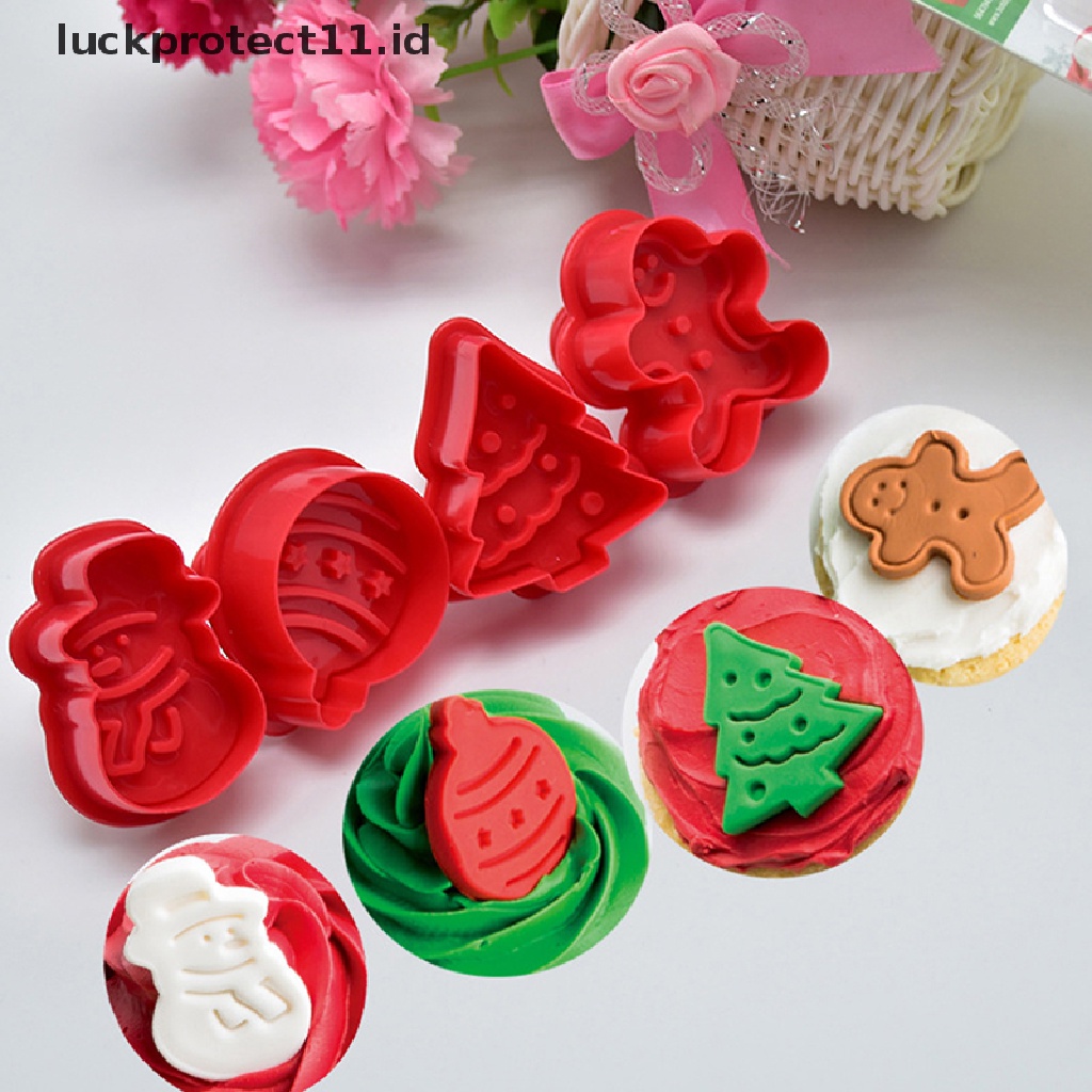 4pcs / set Cetakan Pemotong Kue / Biskuit 3d diy Untuk Natal