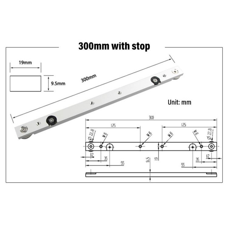 FNICEL T-tracks Slot Miter Slider Bar Woodworking Tools 300mm with Retaining Ring - Silver