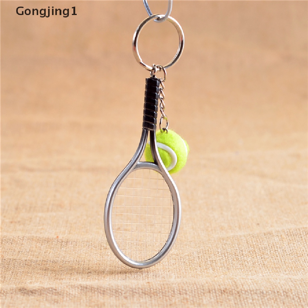 Gongjing1 Gantungan Kunci Bentuk Raket Tenis 3D Bahan Metal Untuk Hadiah