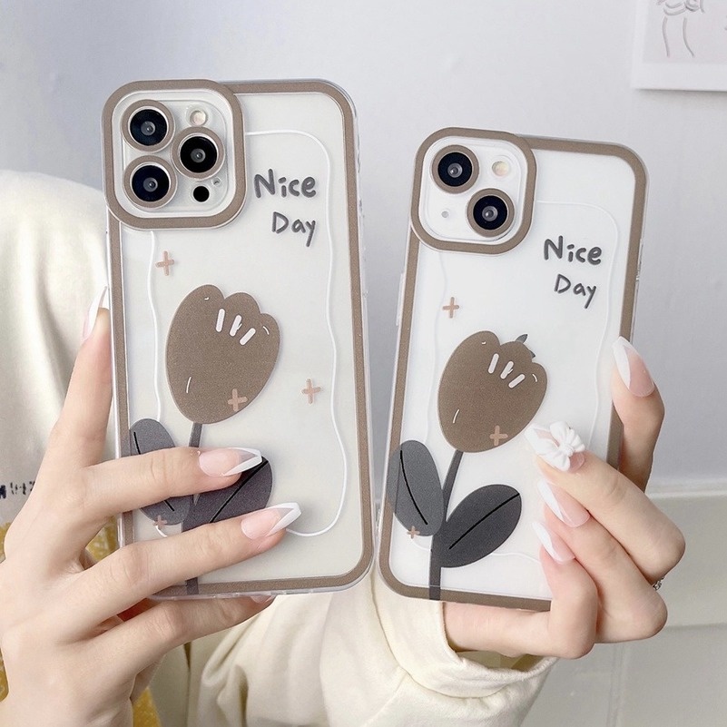 Soft Case TPU Motif Kartun Tulip Coklat Untuk OPPO A16 A16S A15 A15S A5S A3S A9 A5 A31 A53s A53 A33 A32 A74 A54 A91 A1K A7X F11 Reno 7 6 5 5K 4Z Pro Realme C25 C25Y C21Y C15 C12 C11 5 5s 5i 6i C2 C1