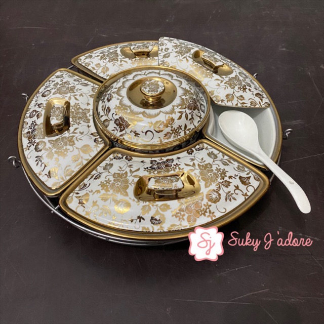 [MONALISA] PRASMANAN BULAT KERAMIK 17" BUNGA GOLDEN