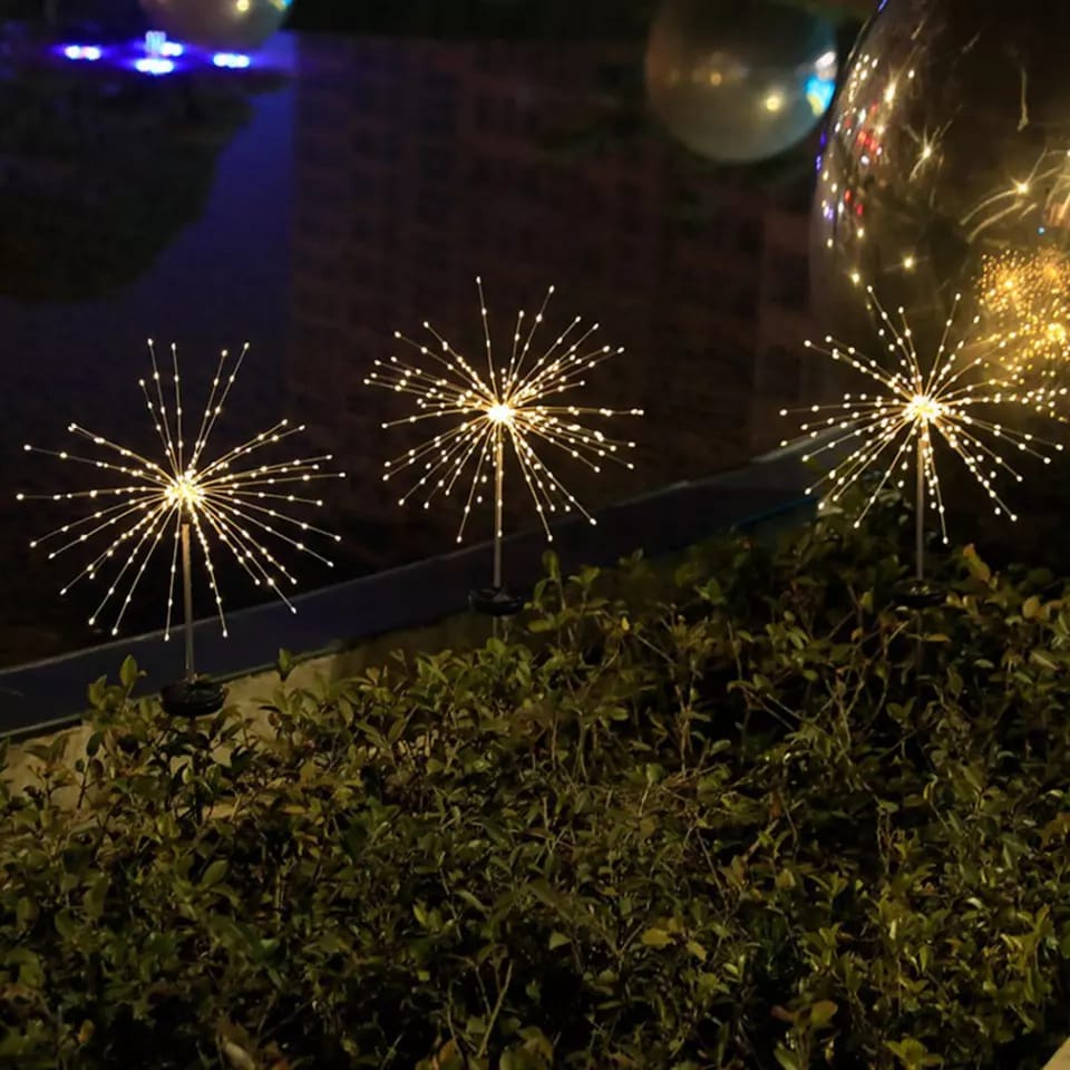 Lampu Taman Tenaga Surya Anti Air Bentuk Kembang Api Dandelion Untuk Dekorasi Outdoor Hiasan Taman