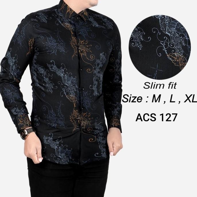 Kemeja Batik Pria Slim Fit / Baju Batik Pria Slim Fit Acs127