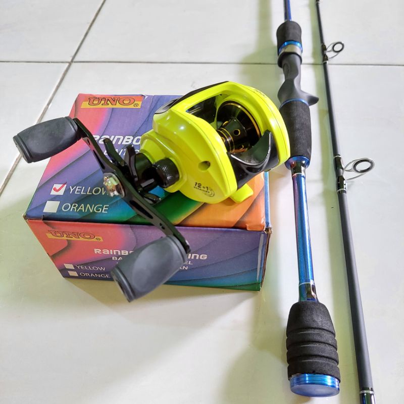 PANCING CASTING SEPASANG MURAH MEWAH JORAN BC CARBON 180CM REEL BC IMPORT UNO RAINBOW TOP RASIO