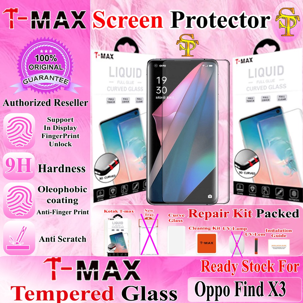 T-Max TMAX Tempered Glass Oppo Find X3 Pro / X5 PRO SCREENPROTECTOR Tmax ScreenGuard Uv Lem