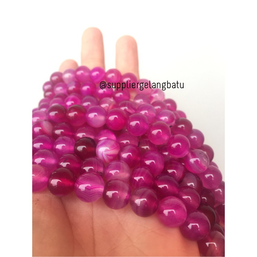 bahan batu 10mm Purple Agate glossy aksesoris korea gelang kalung batu fashionita pria wanita craft