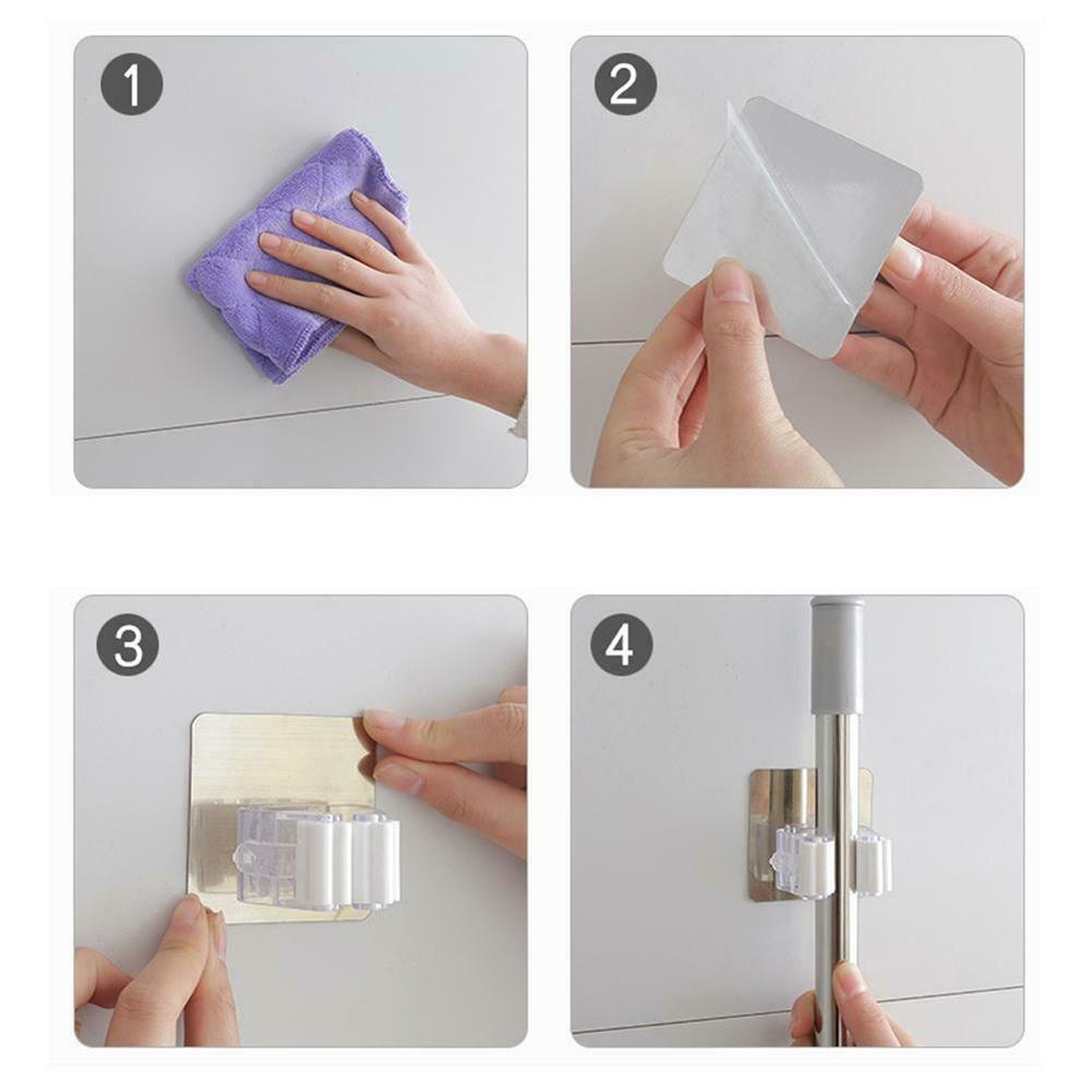 Solighter Mop Holder Suction Gantung Pipa Rumah Tangga Kamar Mandi Organizer Perlengkapan Dapur Dipasang Dinding Gantungan Rak Penyimpanan