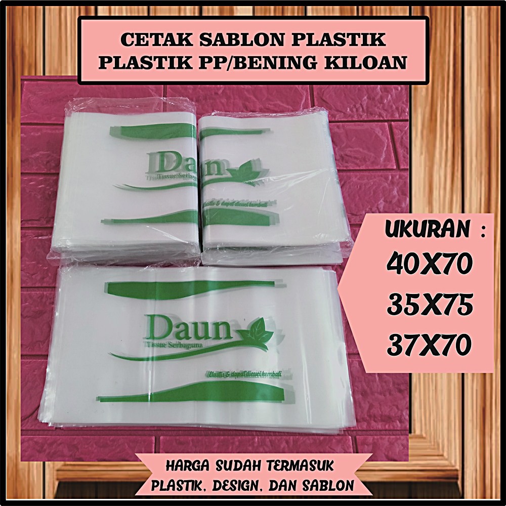 

Cetak plastik cetak sablon plastik PP ukuran 37 x 70 sampai 40 x 70