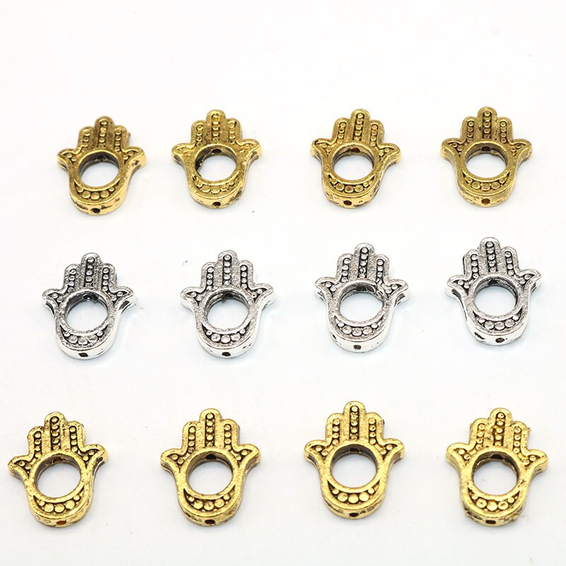 10Pcs Manik-Manik Spacer Bentuk Tangan Hamsa Mata Iblis Warna Silver Ukuran 16x13mm
