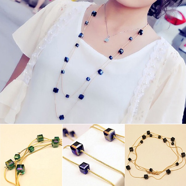 Multi Layer Necklace Beads Rhinestone Kalung Multilayer Batu Imitasi