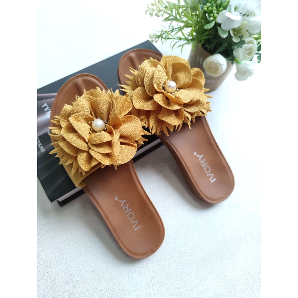 IVORY Sandal Wanita Flat Bunga Import Termurah SL22-32