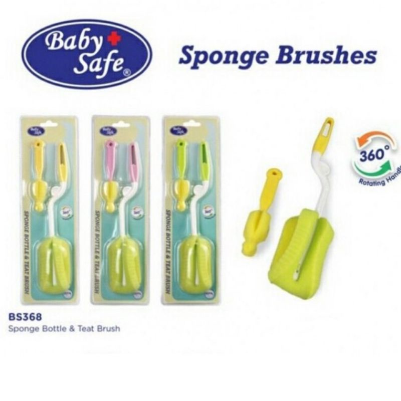 Baby Safe Sponge Bottle &amp; Teatbrush Set BS368 BabySafe Sponge Brush