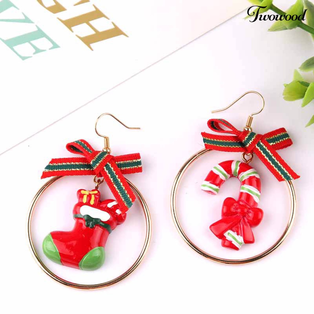 1 Pasang Anting Hoop Desain Snowman Natal Bahan Alloy Untuk Anak Perempuan